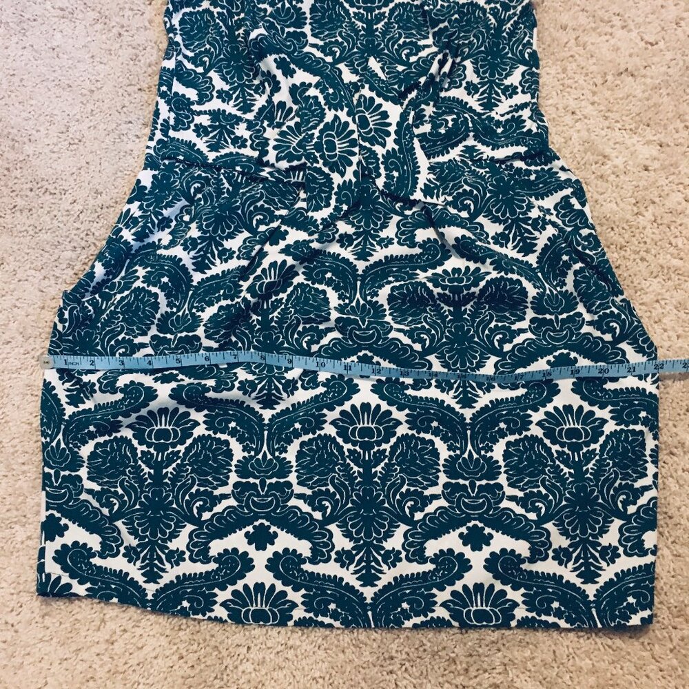 Teal Folksy Damask Print Short Sleeve Dress A-Line Kneelength - Picture 14 of 16